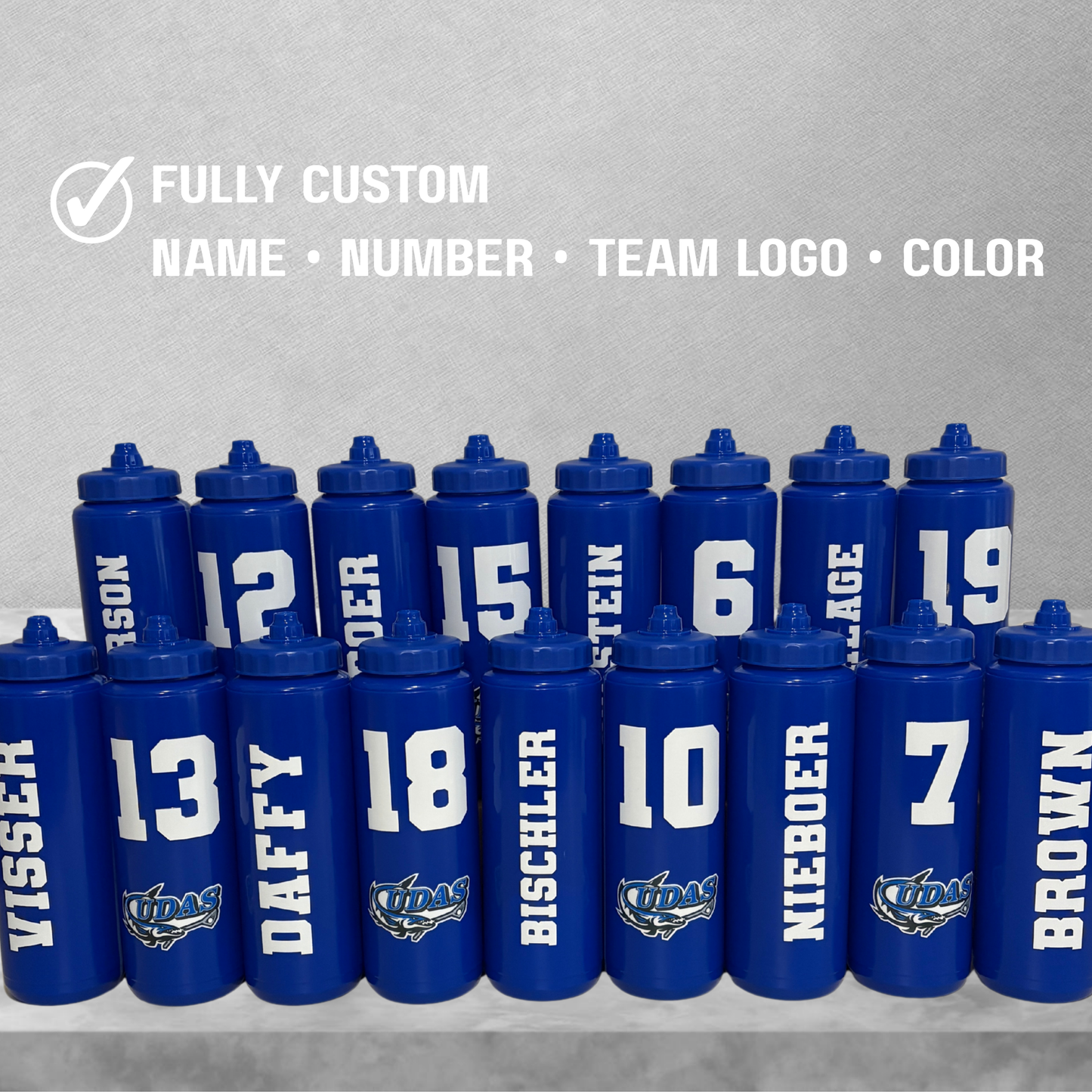 Custom Team Water Bottles | Personalized with Name, Number & Team Logo