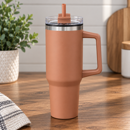 Personalized 40oz Travel Tumbler with Handle & Straw