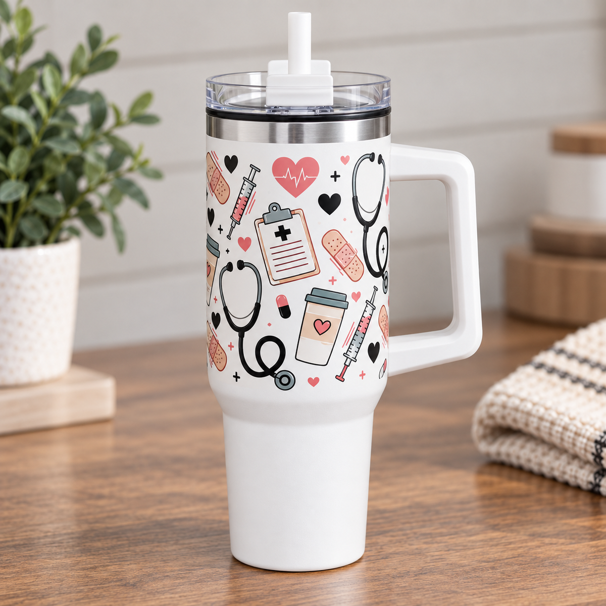 Personalized 40oz Travel Tumbler with Handle & Straw