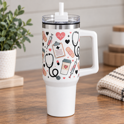 Personalized 40oz Travel Tumbler with Handle & Straw