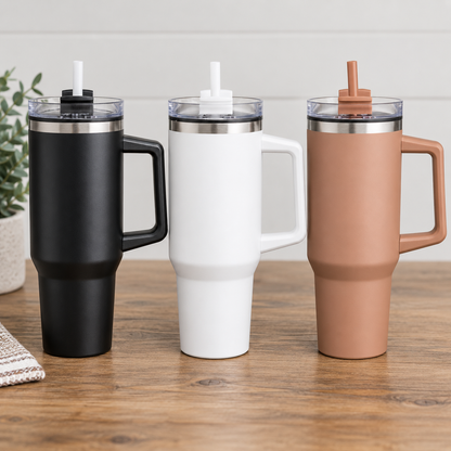Personalized 40oz Travel Tumbler with Handle & Straw