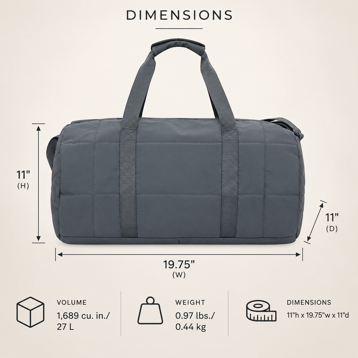 LIFESTYLE QUILTED BARREL DUFFEL 27 L. | PERSONALIZED