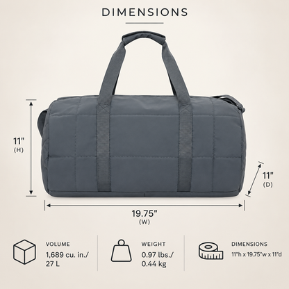 LIFESTYLE QUILTED BARREL DUFFEL 27 L. | PERSONALIZED