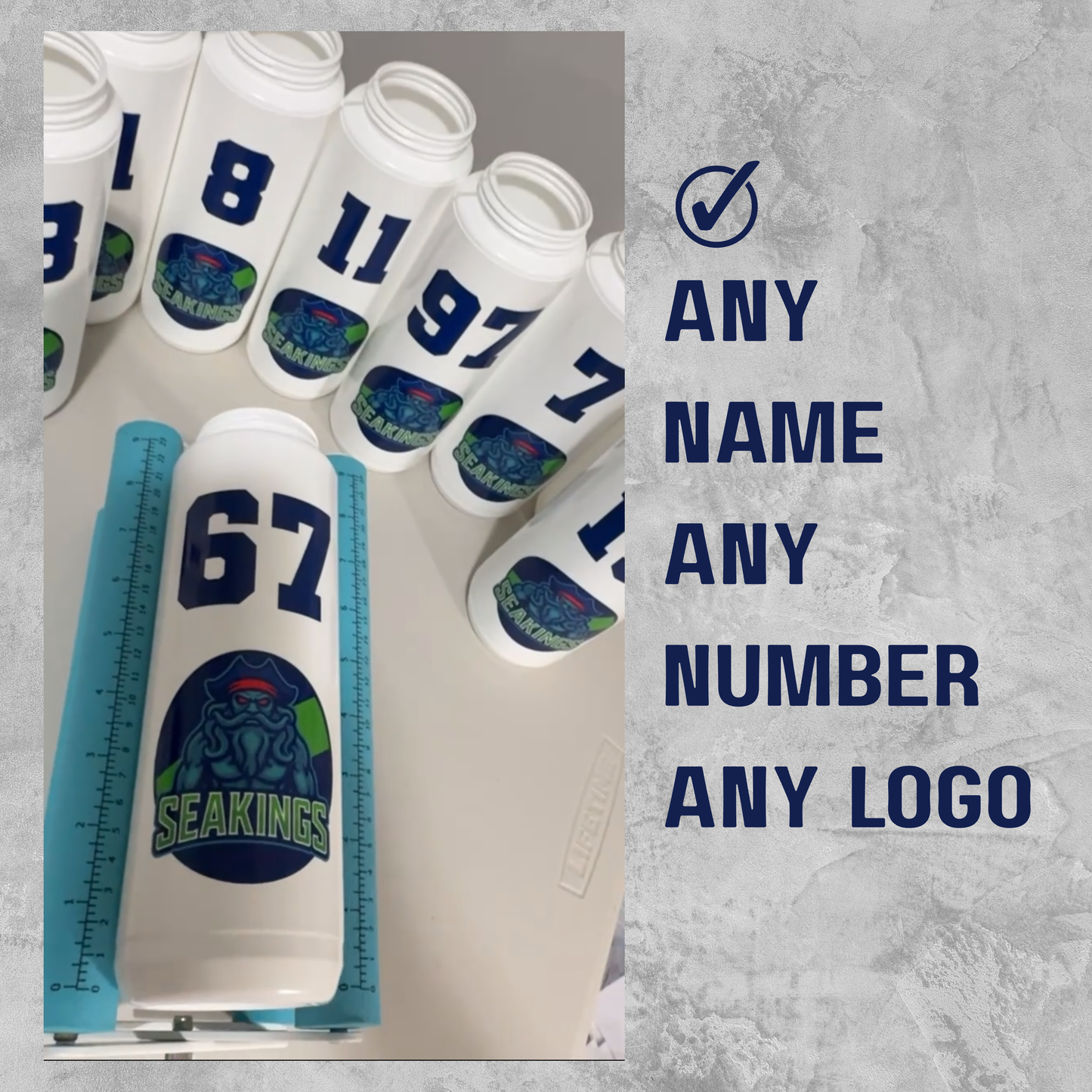 Custom Team Water Bottles | Personalized with Name, Number & Team Logo